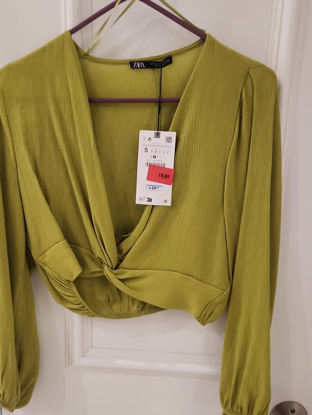 Zara Olive Twist-Front Crop Top
